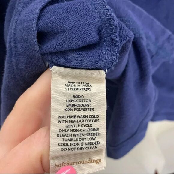 Soft Surroundings Floral Embroidered Top Navy Blue 100% Cotton Long Sleeve XS - Picture 5 of 8